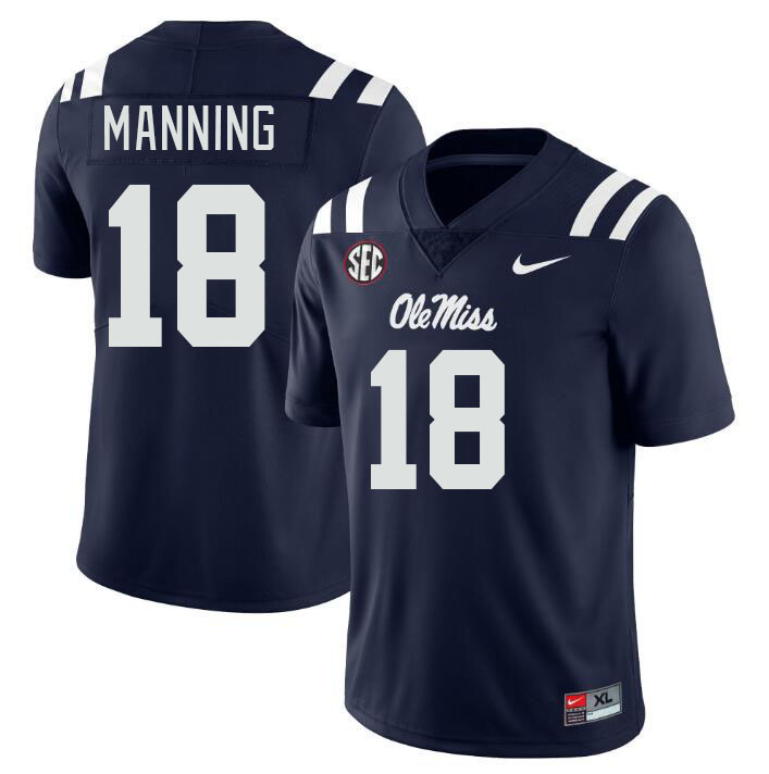 Ole Miss Rebels #18 Archie Manning College Football Jerseys Stitched Sale-Navy